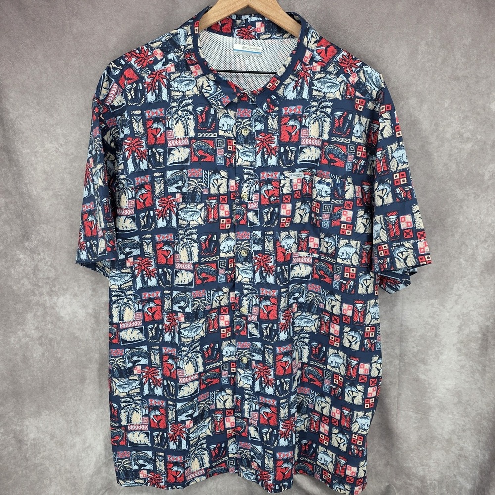 Columbia PFG Mens 2X XXL Fishing Vacay Print Short Sleeve Vented Button up